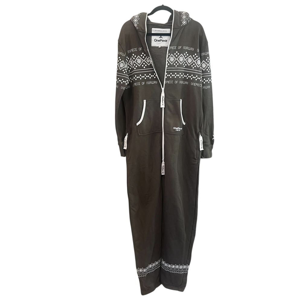 OnePiece The Norwegian Original Hooded Jumpsuit Khaki Green Size Medium Cozy
